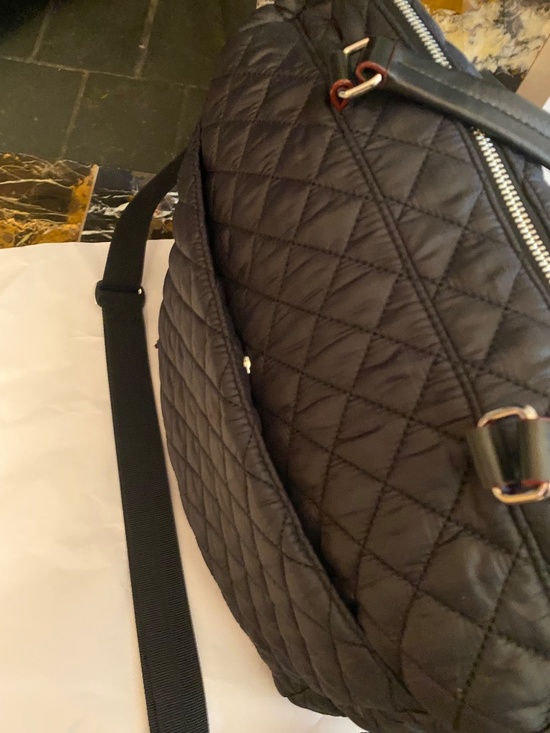 MZ WALLACE TOTE TRAVELER TOTE COSBY BLACK QUILTED SLIPS ON SUIT CASE HANDLE - Picture 7 of 16